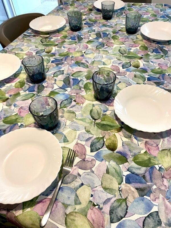 Tovaglia 100% Cotone con Foglie Acquarello
