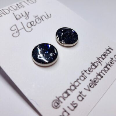 Stud Earrings Bezel with Blue Goldstone set in Resin