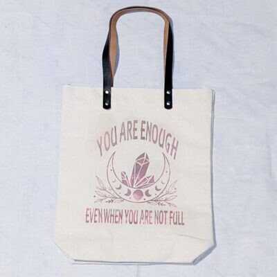 “You are enough” Moon inked Tote Bag Leather Straps