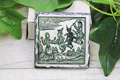 Historic Witchcraft Woodcut Slate Coasters