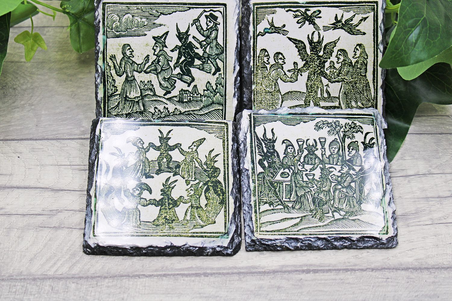 Historic Witchcraft Woodcut Slate Coasters