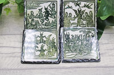 Historic Witchcraft Woodcut Slate Coasters