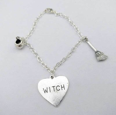Witch with broom Chain Charm Bracelet