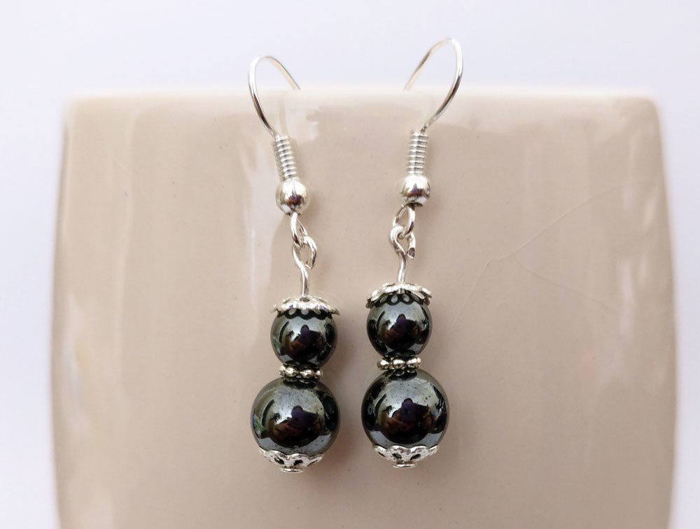 Hematite Round Beads Dangle Earrings