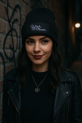 Unisex witchy beanie hat styled with gothic alternative fashion