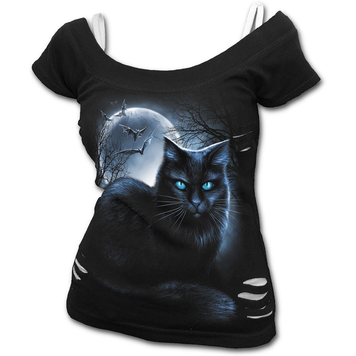 Mystical Moonlight - 2in1 White Ripped Top Black