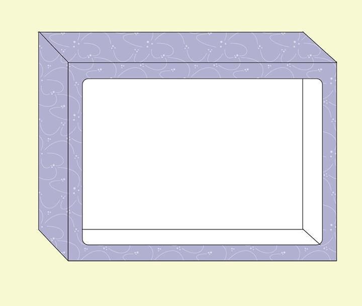 Box with front window. Sized at 8.8 x 6.5 x 1.5 inches