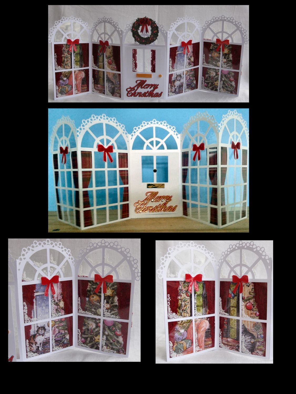 Christmas Windows / Doors Tri Fold Gatefold Card template with image sheet Christmas Scenes by the fire