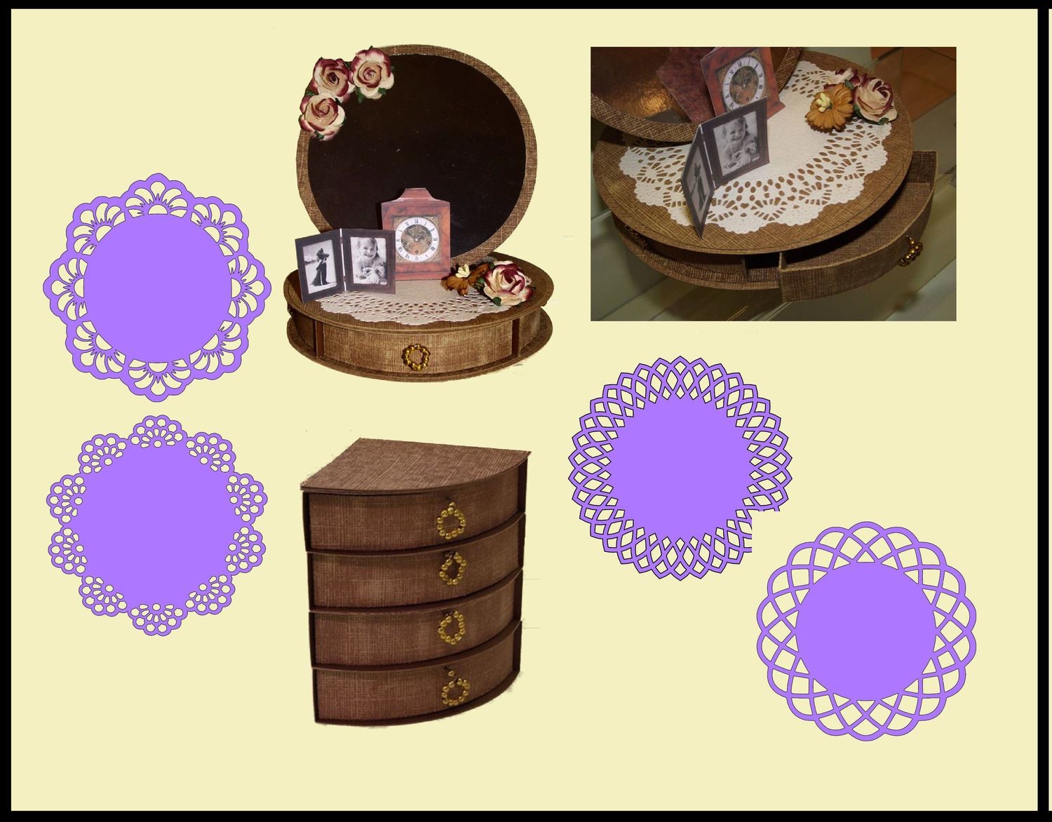 Circular Easel Card with 4 Underdrawers choice No 2 with 4 Doilies