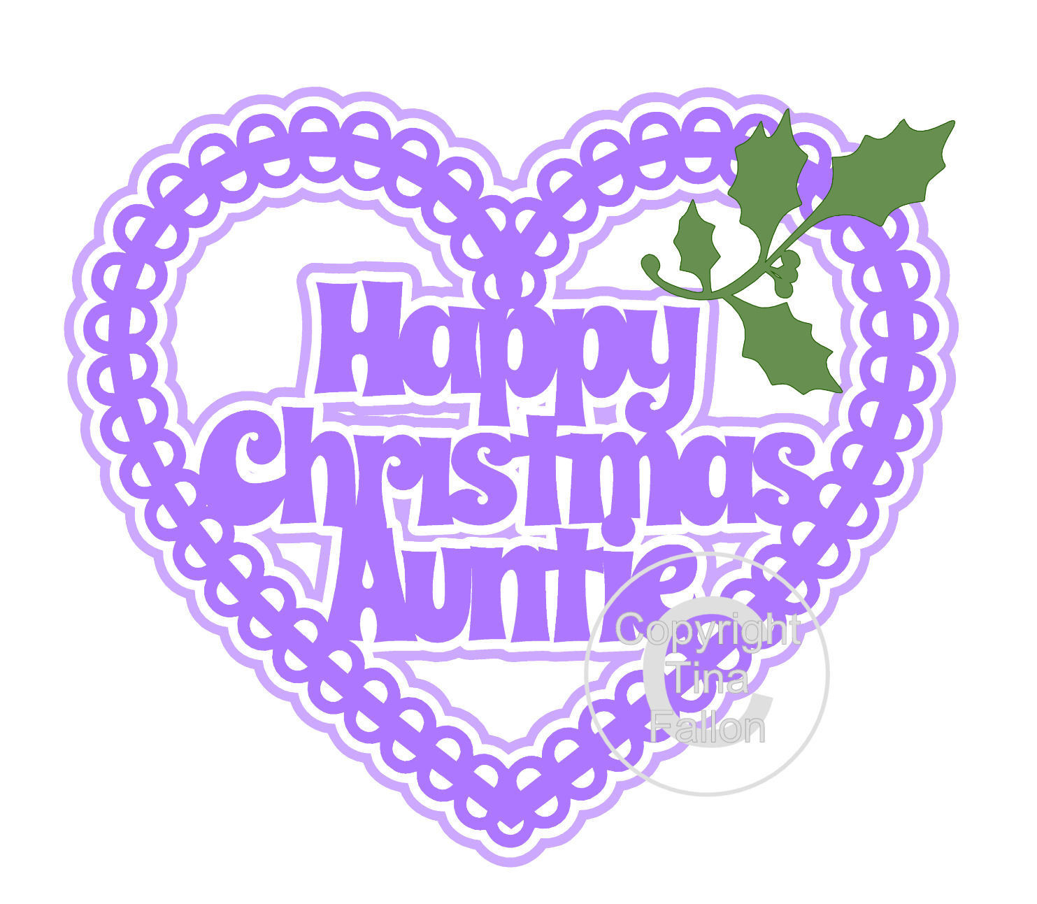 Christmas Heart Auntie Card Topper / Hanging Ornament