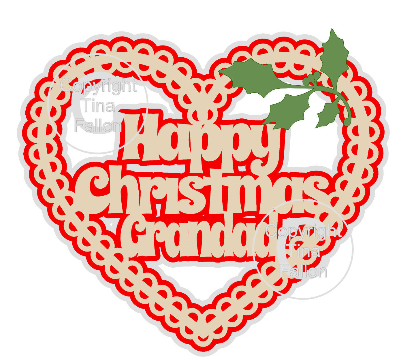 Christmas Heart Grandad Card Topper / Hanging Ornament