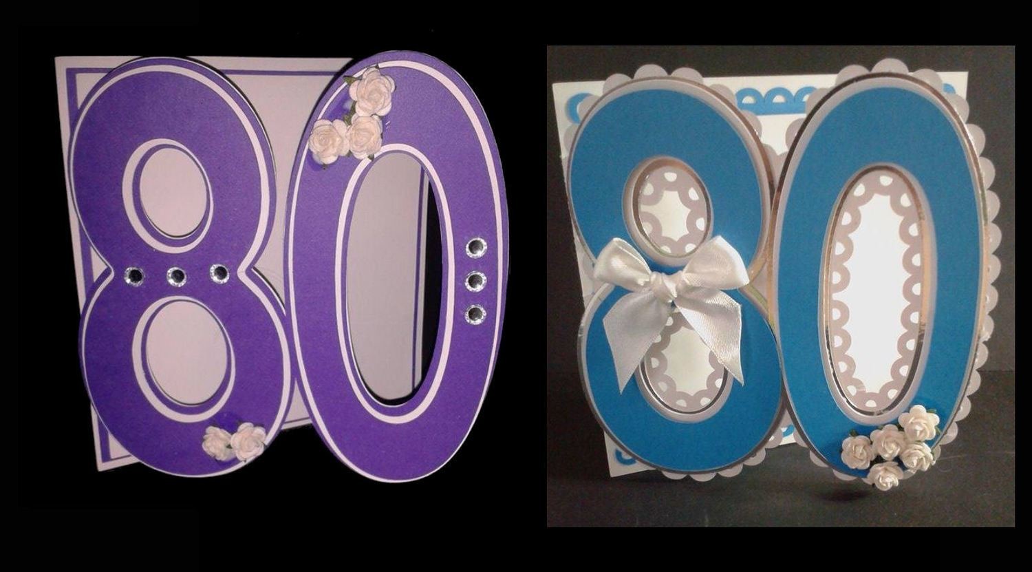 80th Shaped Card Templates x 2 cards (with layering)