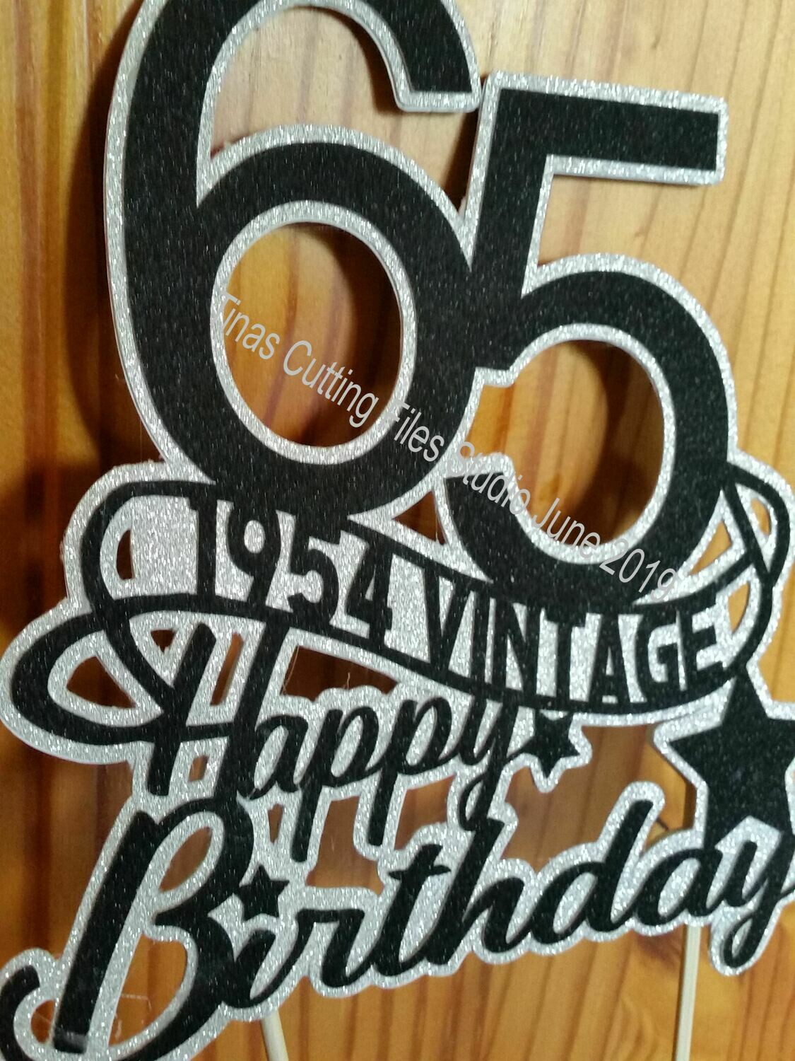 65th 1954 Vintage Birthday Cake / Card topper layered