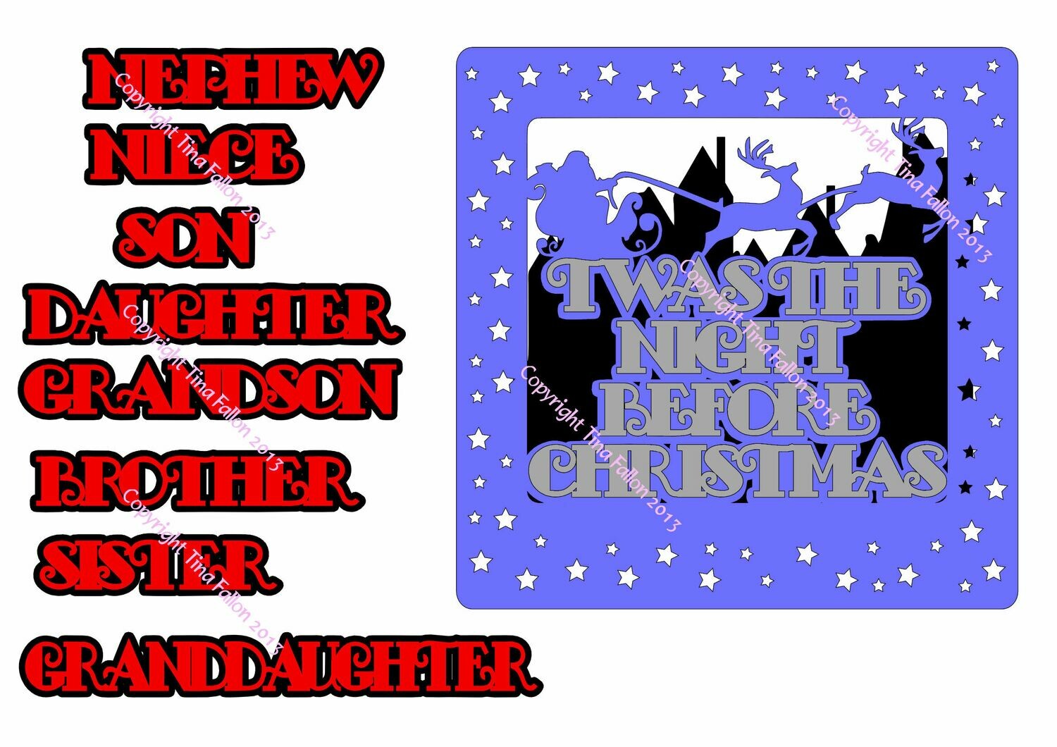 TWAS THE NIGHT BEFORE CHRISTMAS LARGE CARD FRONT & Relations names