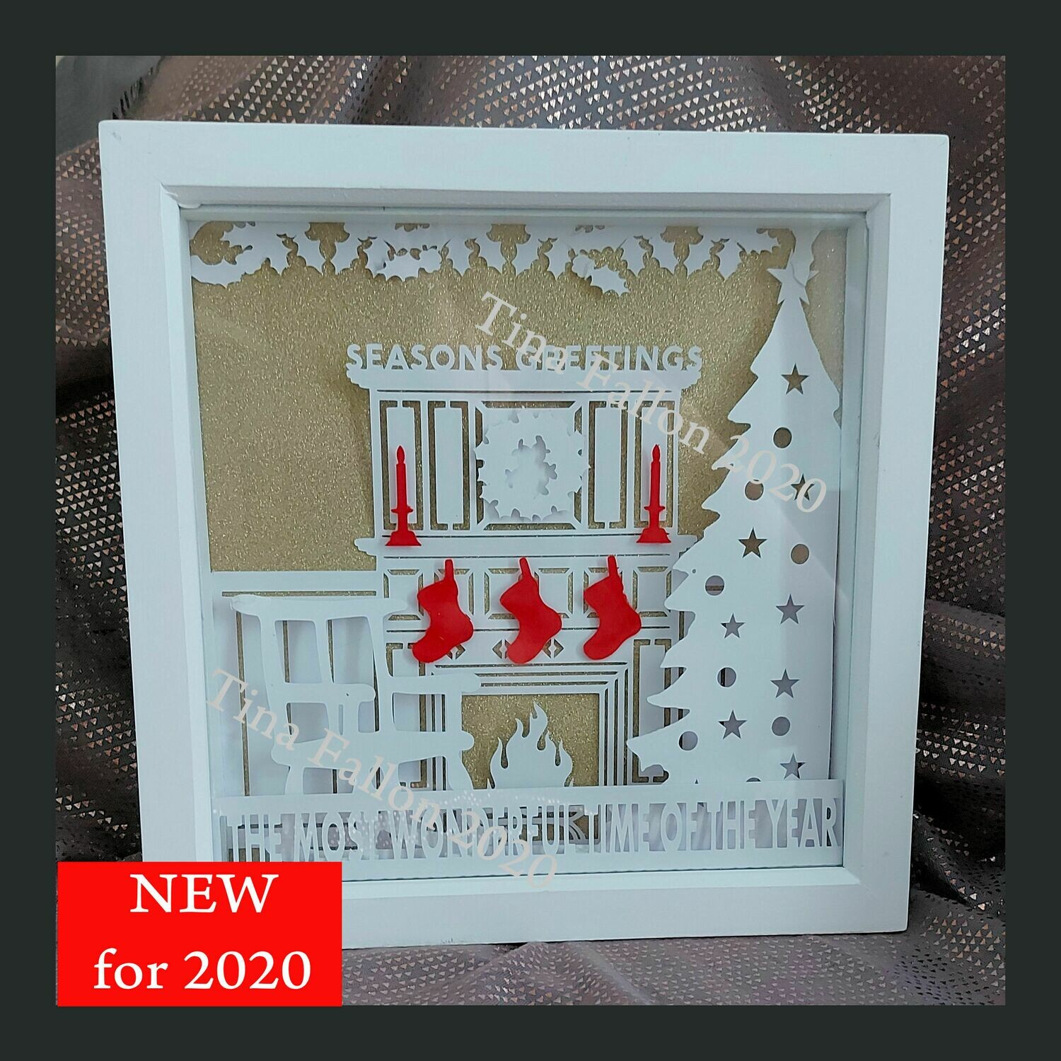 Download Christmas Fireplace 3d Light Box Shadow Box Cut File