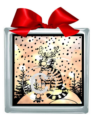 Christmas Cat and Mouse Glass Block Tile Design 6x6 inches