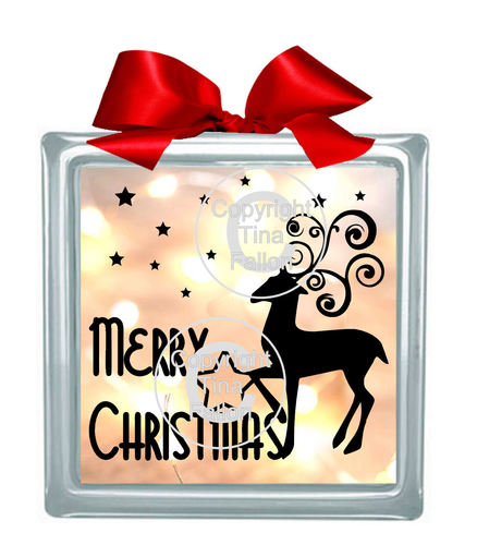 Merry Christmas Reindeer Glass Block Tile Design 6x6 inches
