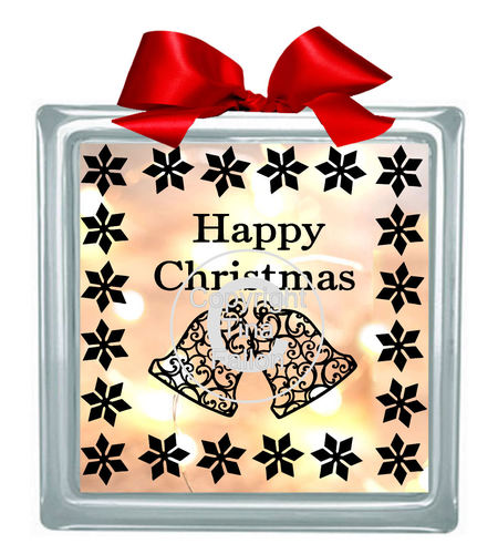 Christmas Bells Glass Block Tile Design 6x6 inches
