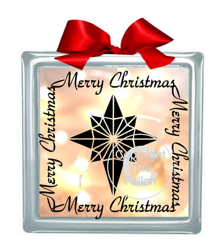 Christmas Star Glass Block Tile Design 6x6 inches