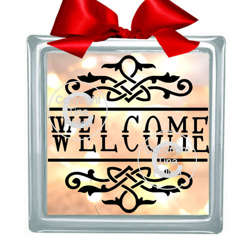 WELCOME Glass Block Tile Design 6x6 inches