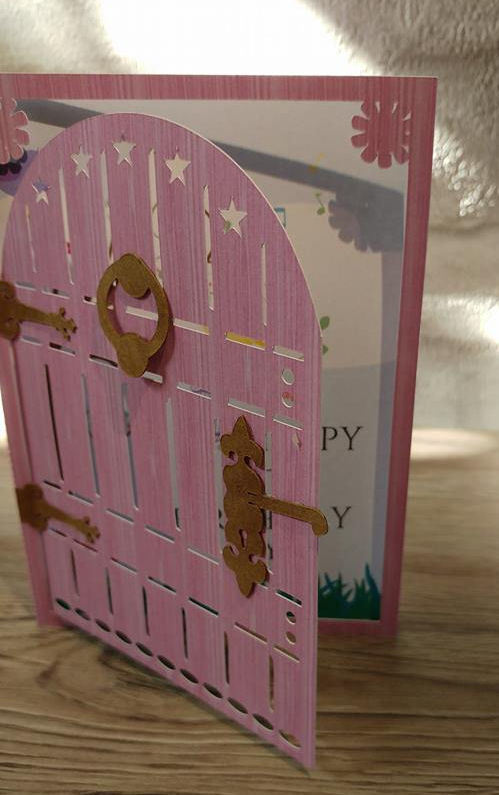 Fairy Door Folded Card Blank * Silhouette cutting file * with 12 sheets of wood patterned papers in jpeg format, door furniture and fairy wording cutting files also included