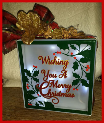 Merry Christmas Holly Frame Glass Block Tile Design 6x6 inches