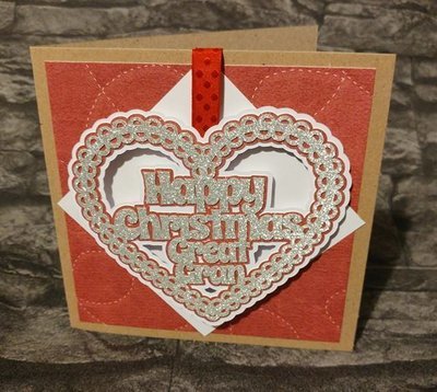 Christmas Heart Gran Card Topper / Hanging Ornament