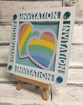Rainbow Hearts Civil Partnership Invitation card template Print n Cut