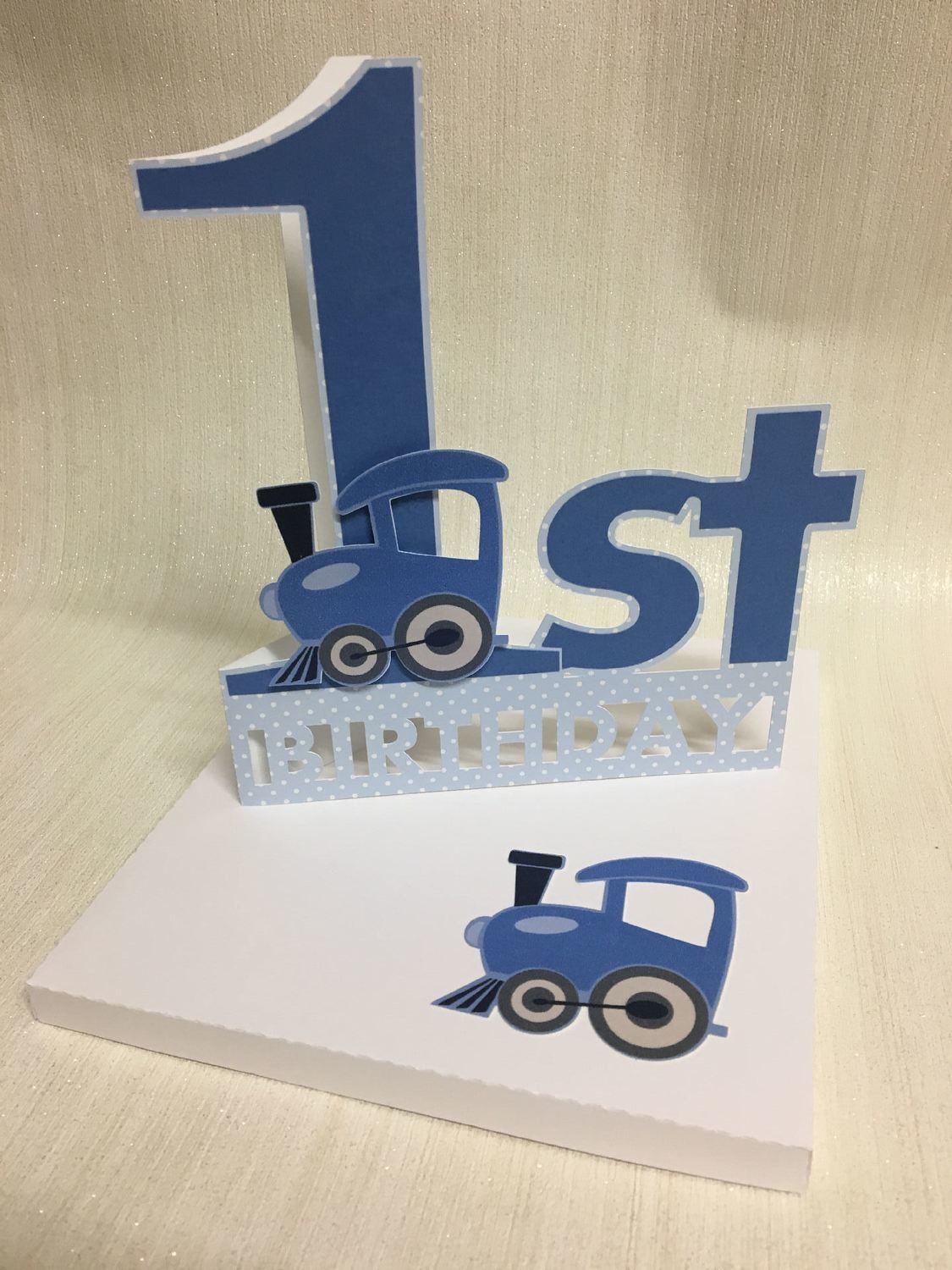 Shaped 1st Birthday Card with Train detail and card box - studio format
