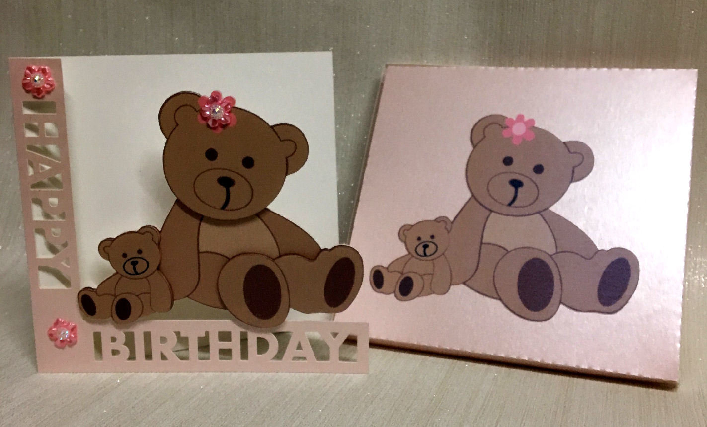 Shaped Birthday Card with Teddy detail and card box - studio format