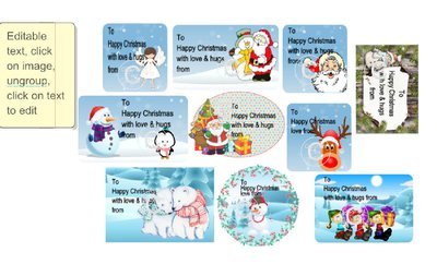 Christmas cut n print labels for Children with editable text - for Silhouette cutting machines or PDF