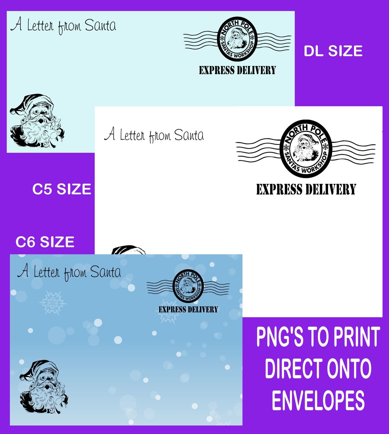 Letter from Santa Envelope printable set 1 READ DESCRIPTION - DL /C6/C5 Transparent PNG and JPEG printable