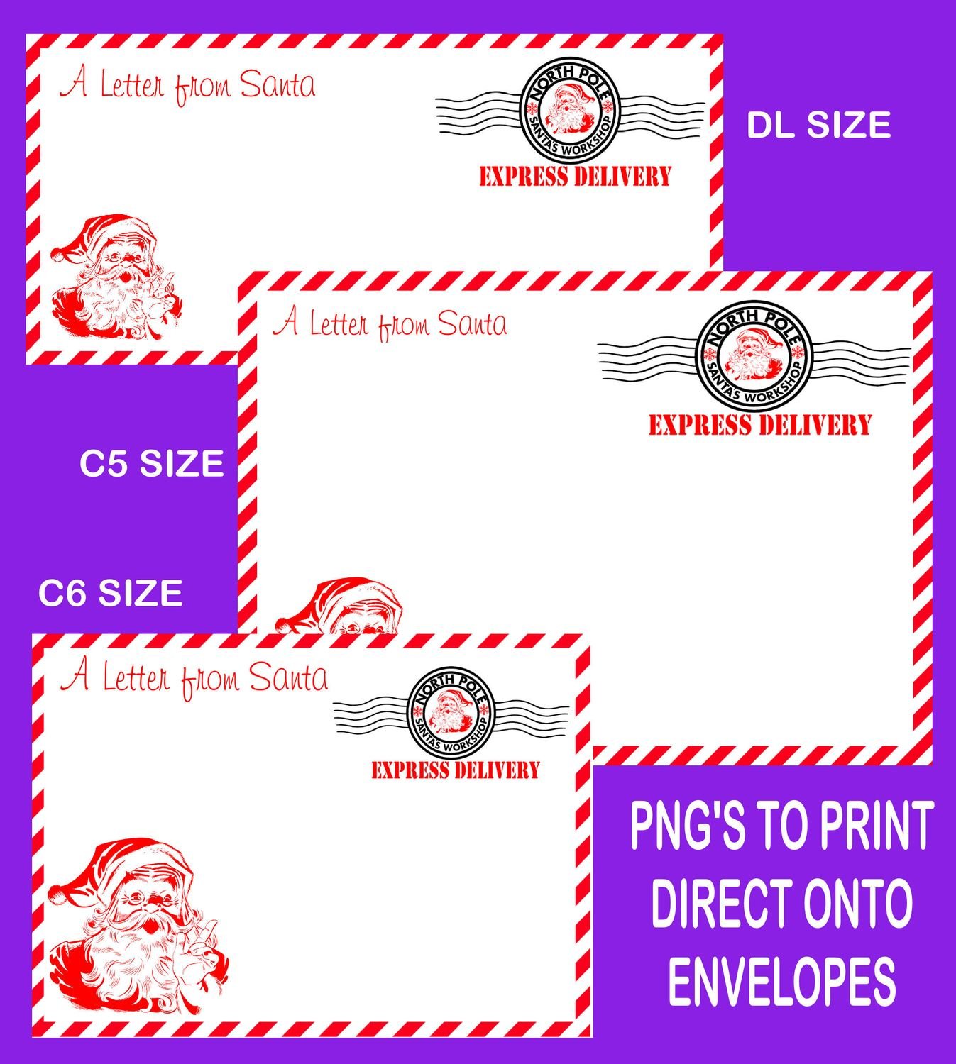 Letter from Santa Envelope printable set 2 READ DESCRIPTION - DL /C6/C5 Transparent PNG and JPEG printable