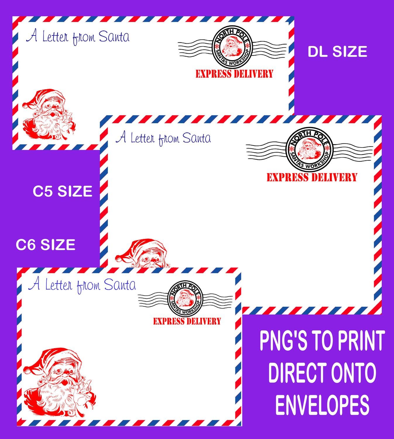 Letter from Santa Envelope printable set 3 READ DESCRIPTION - DL /C6/C5 Transparent PNG and JPEG printable