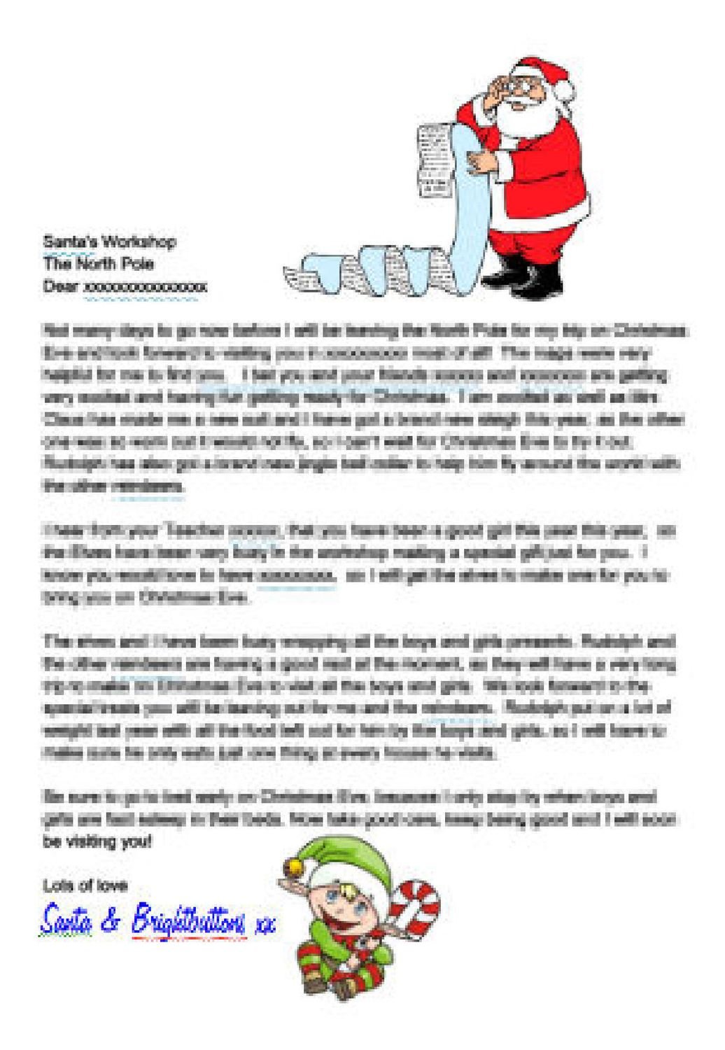 Editable Personalised letter from Santa and Elf studio and Word Within Letter From Santa Template Word