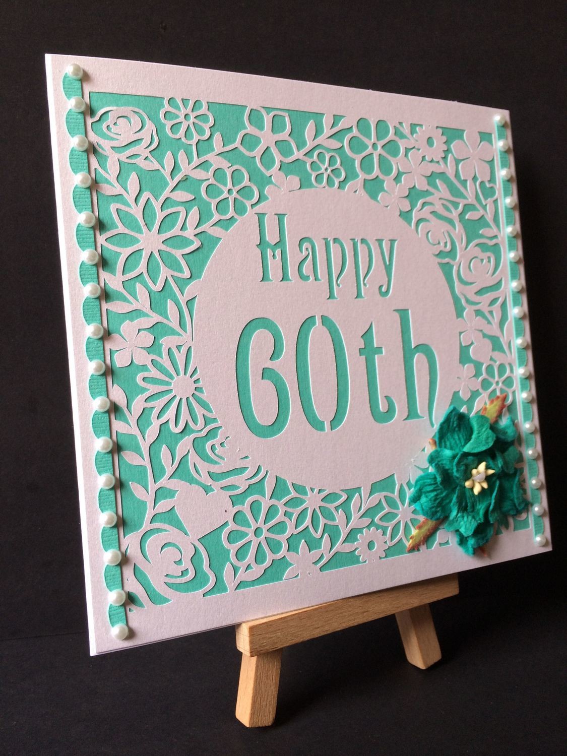 60th Birthday floral square card - studio