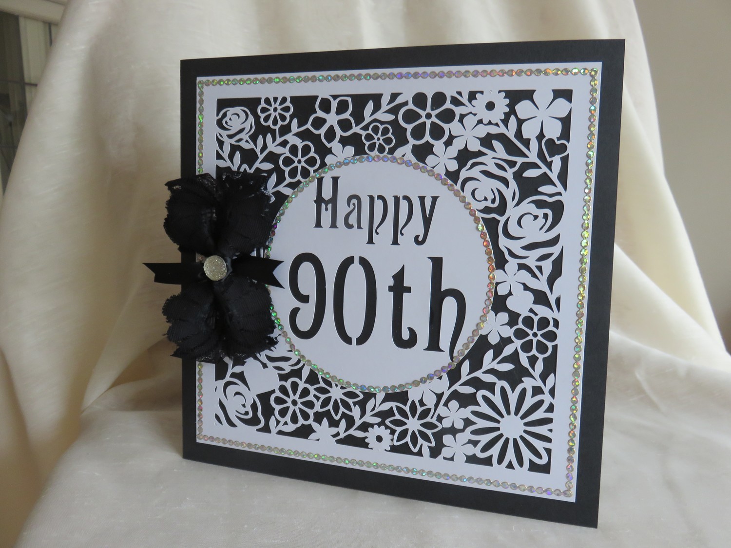90th Birthday floral square card - studio