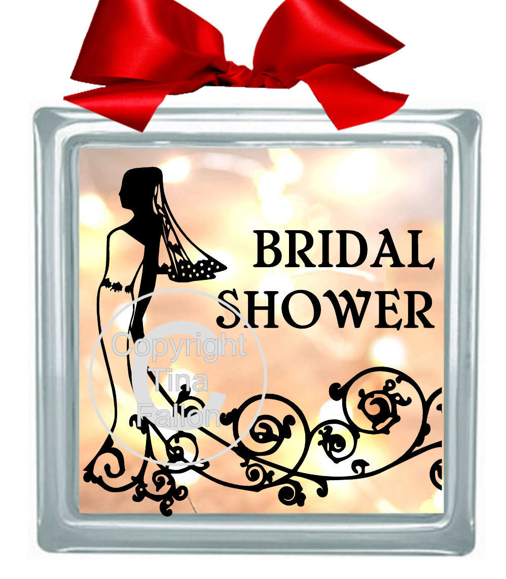 Bridal Shower Glass Block Tile Design 6x6 inches please read info