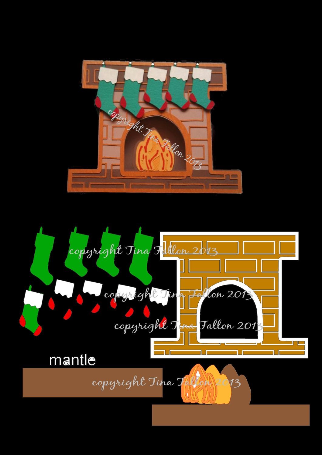 Card Template Christmas Fireplace