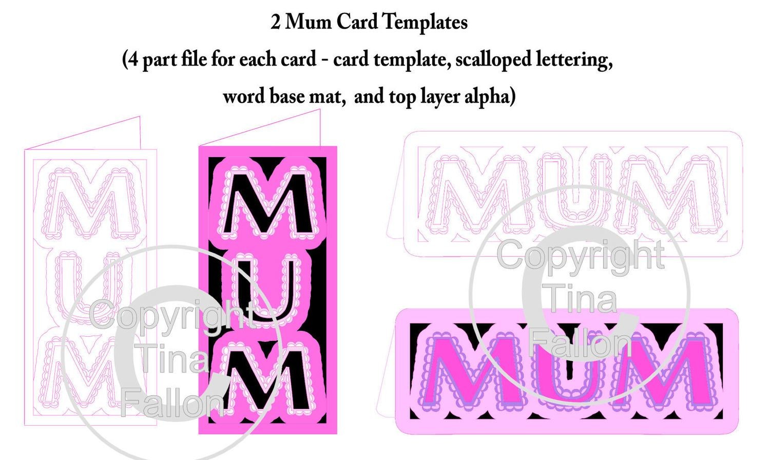 Scalloped Mum Word Card Templates x 2