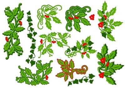 Christmas Holly and Ivy selection - layered border, corners