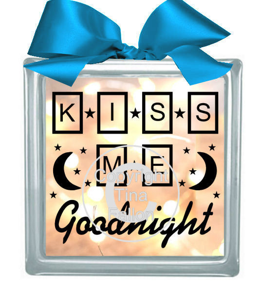 KISS ME GOODNIGHT Glass Block Tile Design 6x6 inches