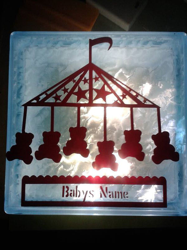Teddy Carousel (can be personalised) Glass Block Tile Design 6x6 inches