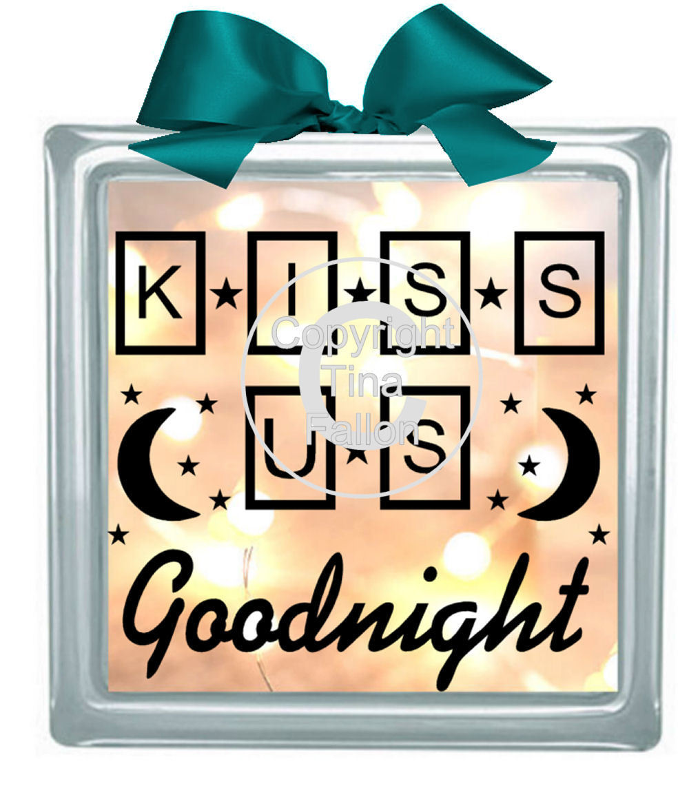 KISS US GOODNIGHT Glass Block Tile Design 6x6 inches