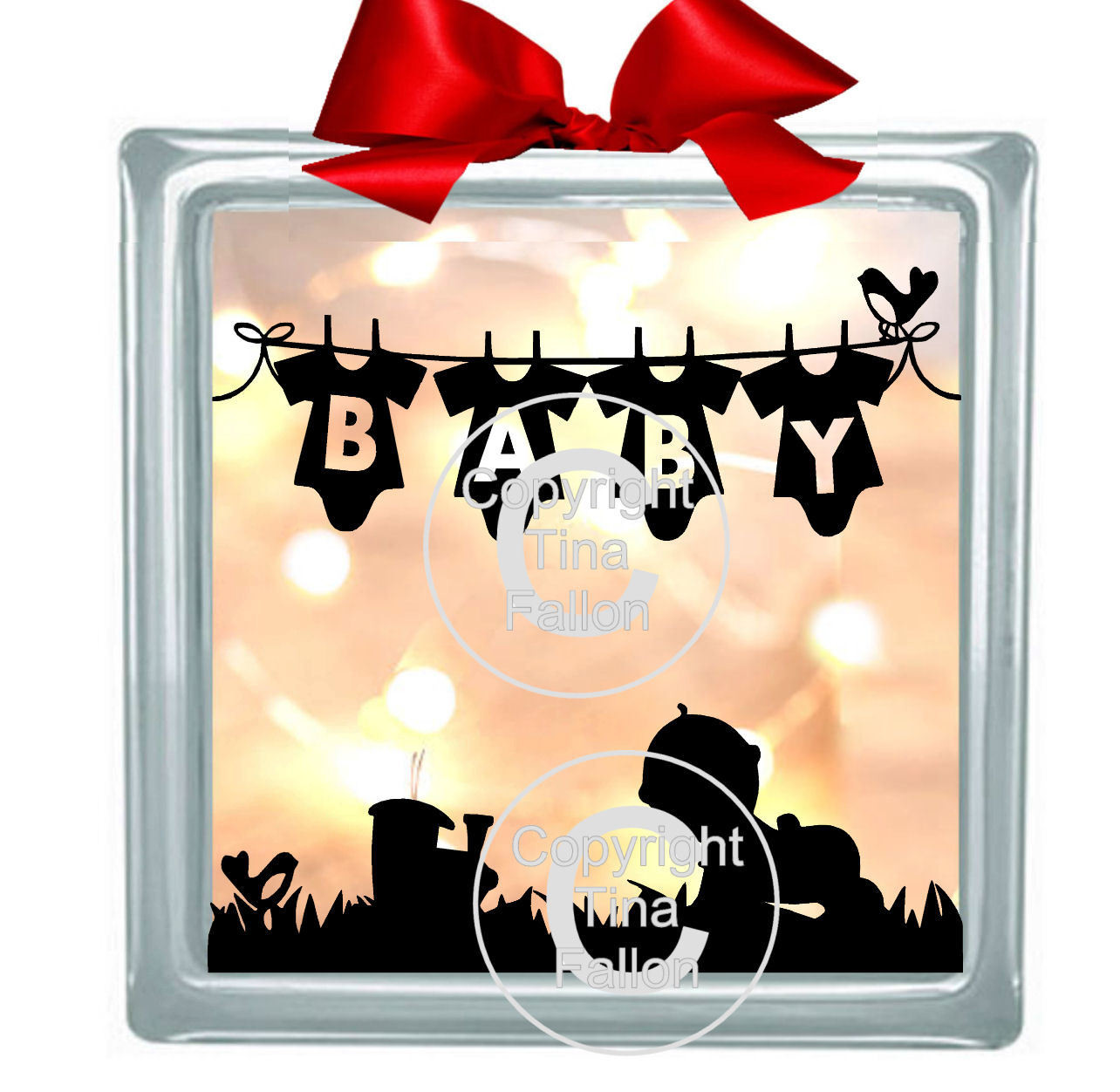 Washing Line Baby Boy Glass Block Tile Design 6x6 inches