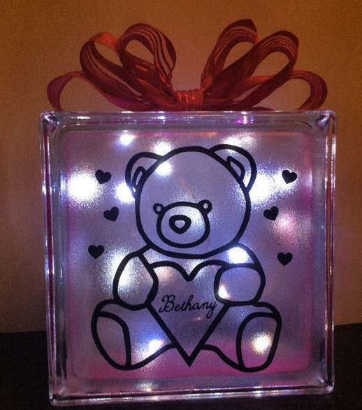 Bear (can be personalised in the heart) Glass Block Tile Design 6x6 inches