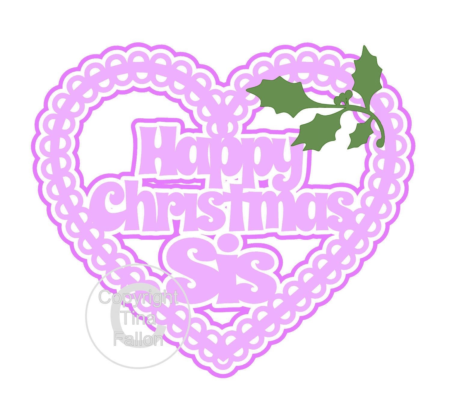 Christmas Heart Sis Card Topper / Hanging Ornament