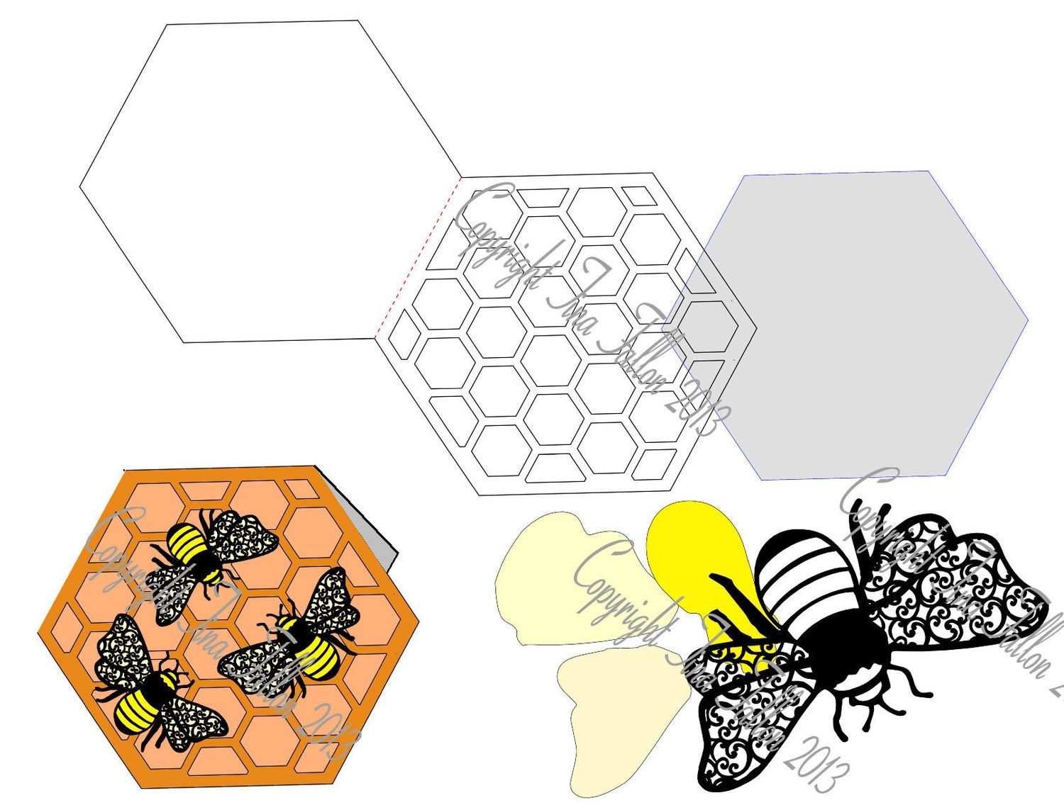 Filigree Honeycomb card template and Bee