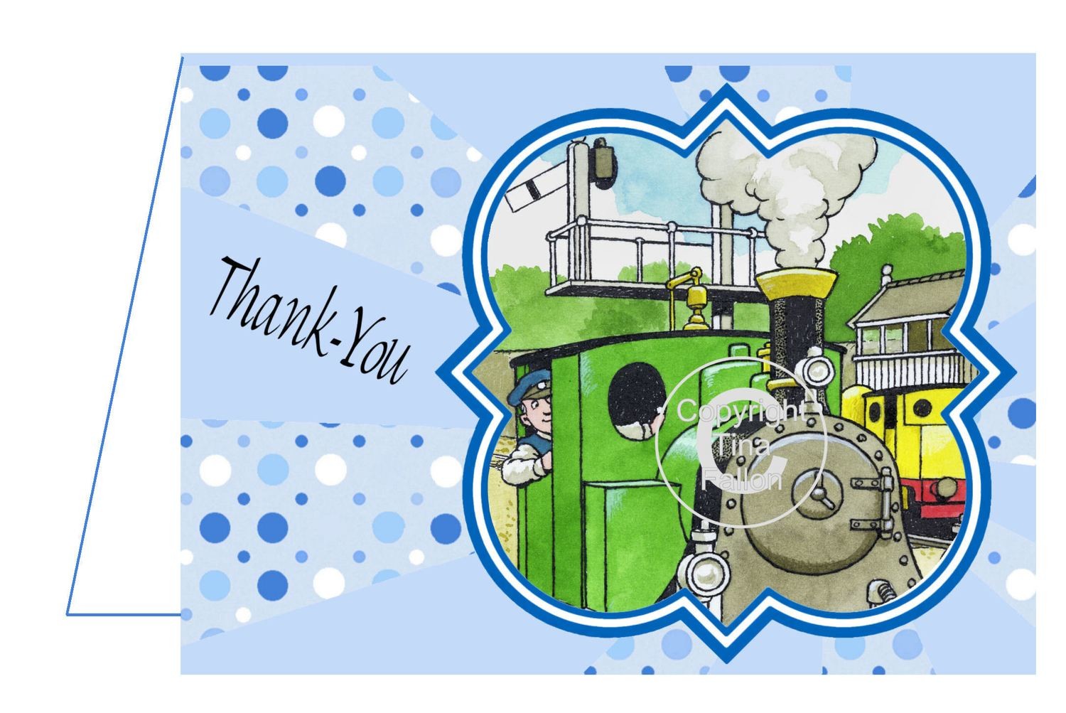 Tommy The Tank Engine Thank You Card 2 per A4 sheet