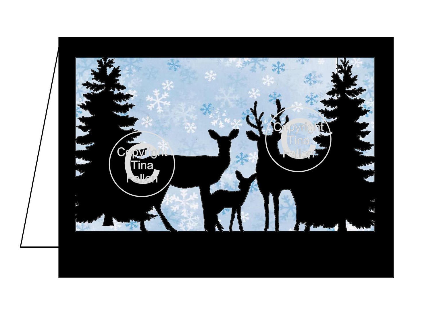 Deer In Forest Christmas Card template includes 3d layering